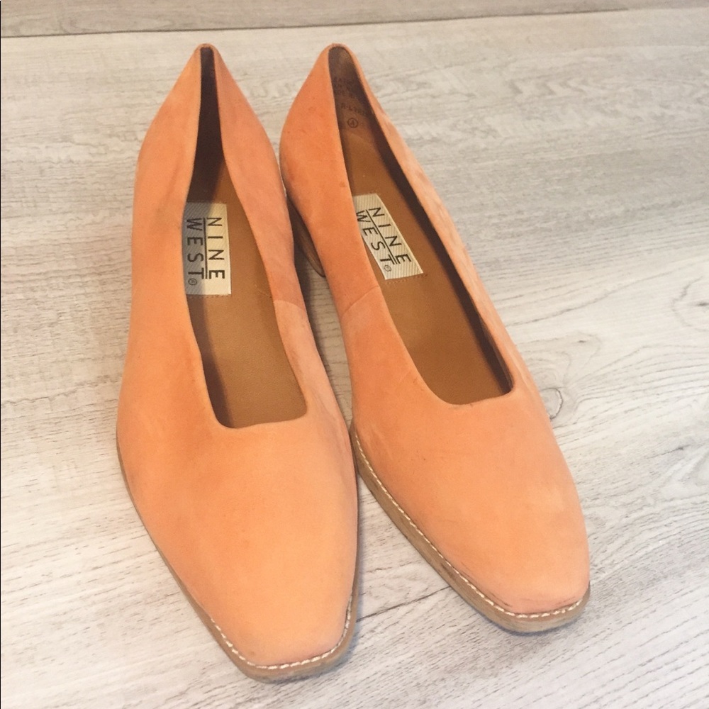 90s Peach Suede Leather Block Heels Nine West